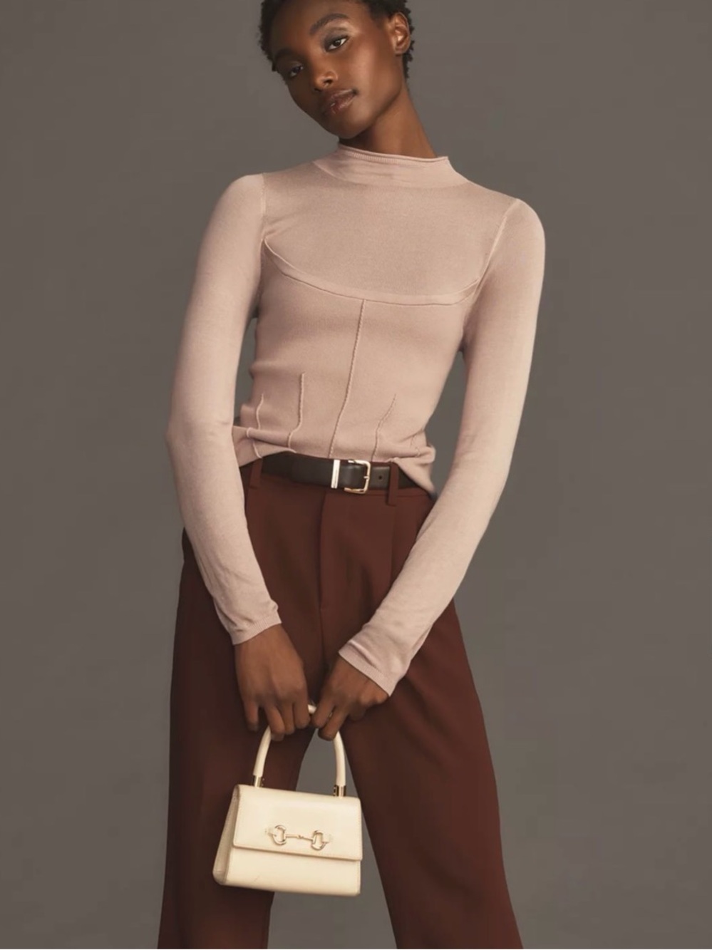 Anthropologie Long Sleeve Corset Sweater - Blush Pink, Size M